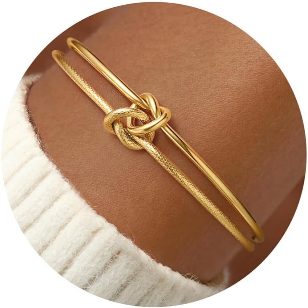 Gold Knot Bangle Bracelet Dainty Adjustable Love Symbol Jewelry Gift
